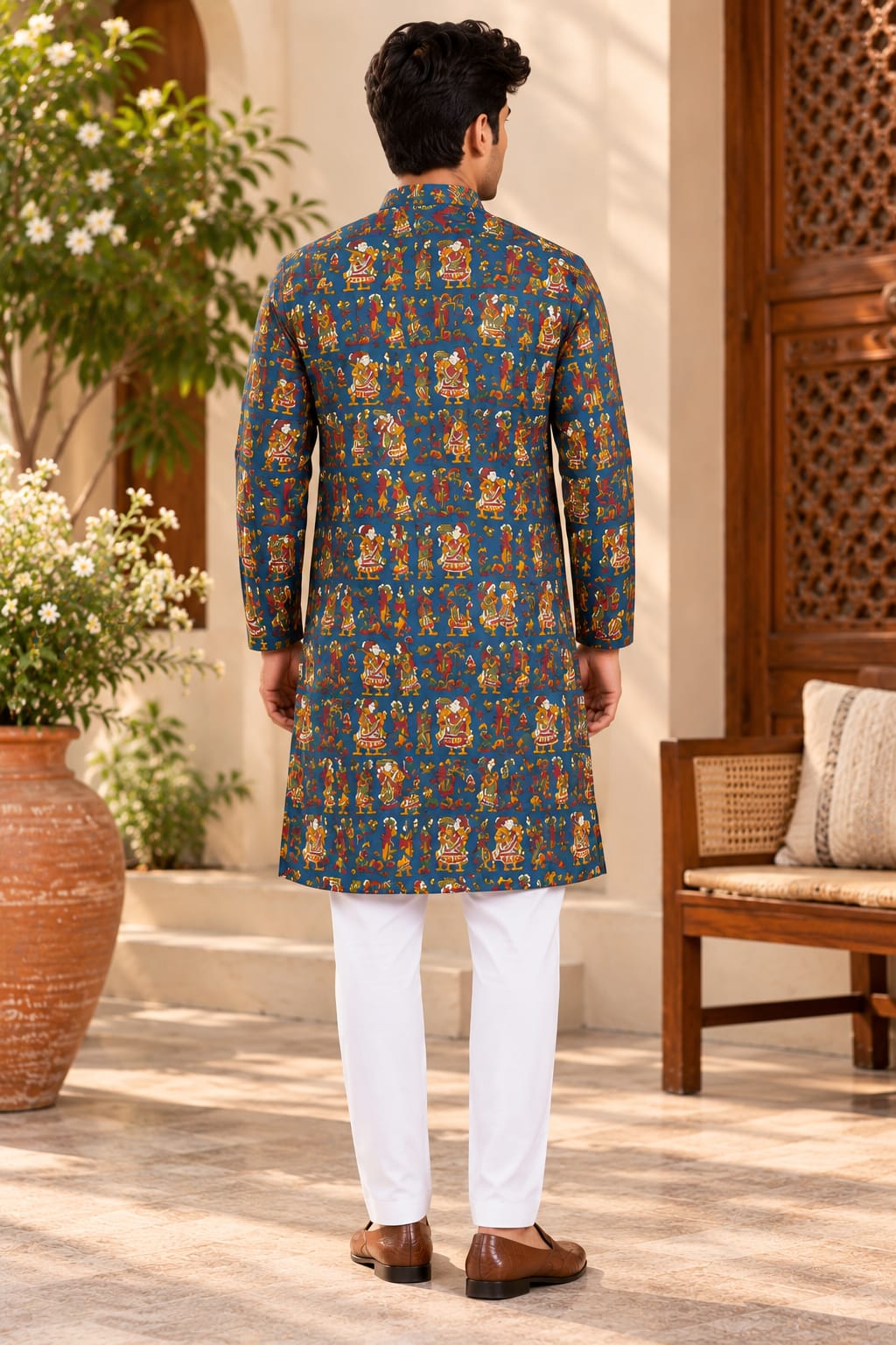 ZARAVYN WEAR Men's Blue Printed Kurta - Front View with Model