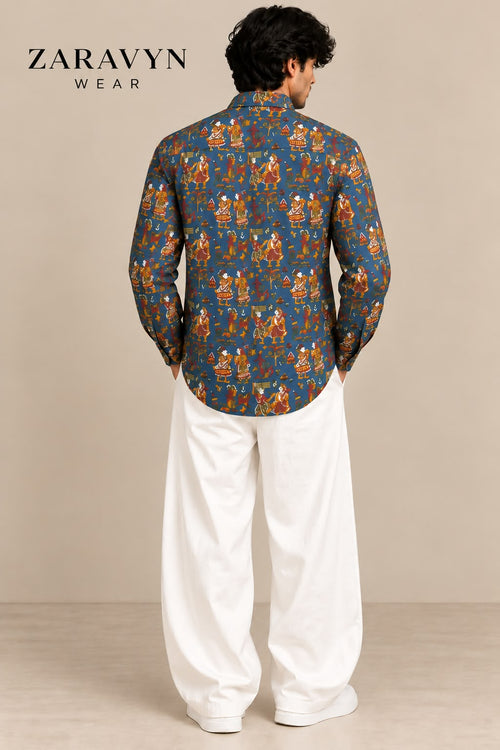 Pichwai Folk Art Print Shirt - Front View