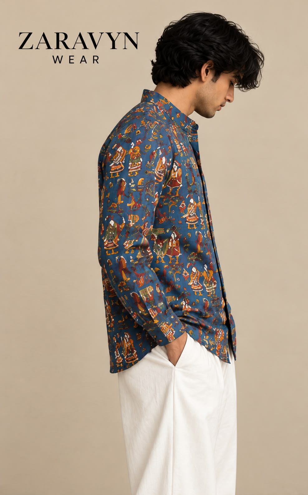 Pichwai Folk Art Print Shirt - Side View