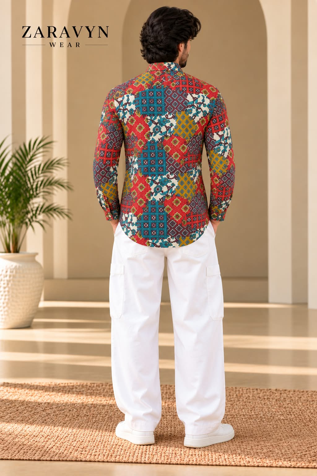 Front view of ZARAVYN men's multicolour printed shirt