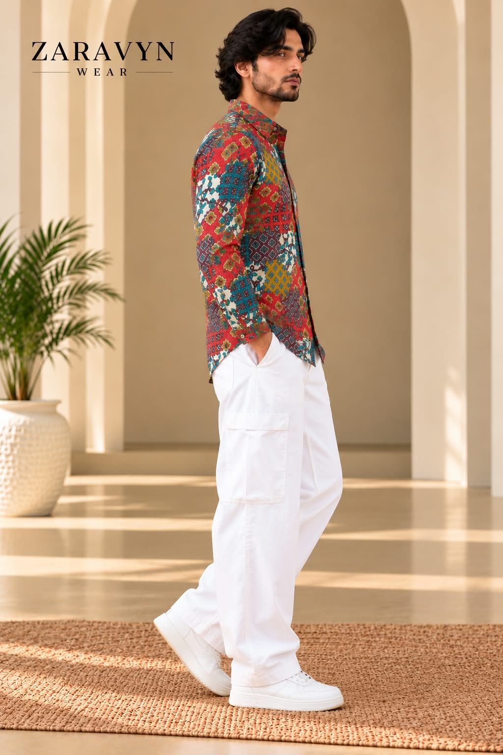 Back view of multicolour printed shirt