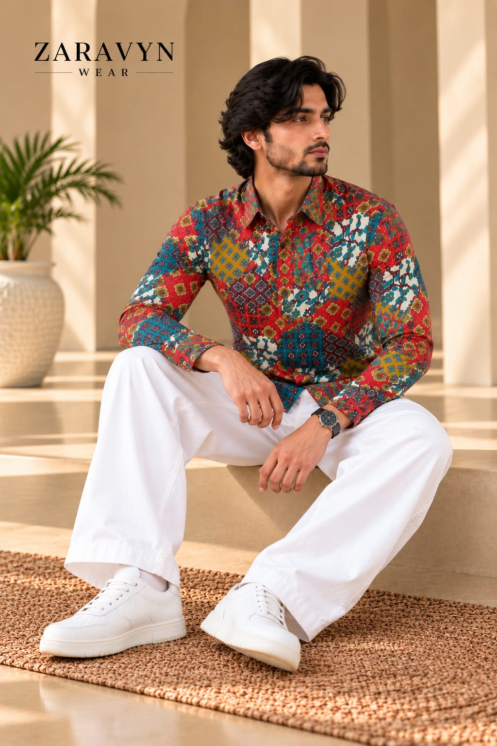 Side view of full sleeve printed shirt