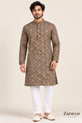 ZARAVYN Men's Brown Floral Print Kurta