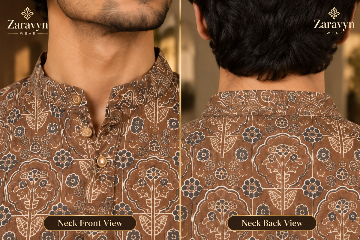 ZARAVYN Men's Brown Floral Print Kurta